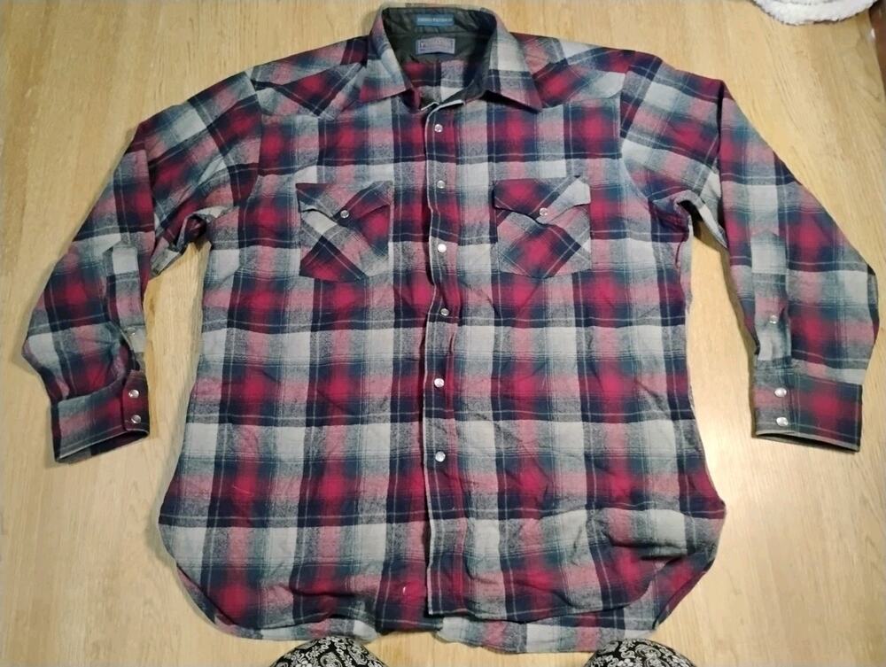 Vintage Pendleton High Grade Western Wear Wool Plaid Flannel Shirt Size XL